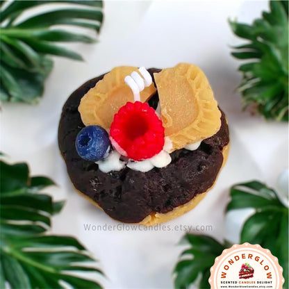 Cookie scented candle shown lit