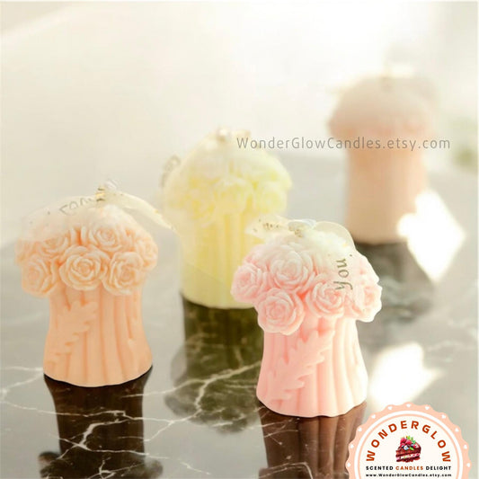 Flower scented candle styled as a gift