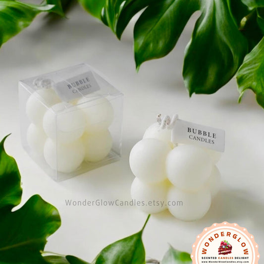 Bubble cube scented candle styled as a gift