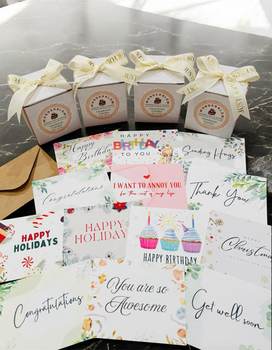 Hand gift wrapping with ribbon and greeting card styled as a gift