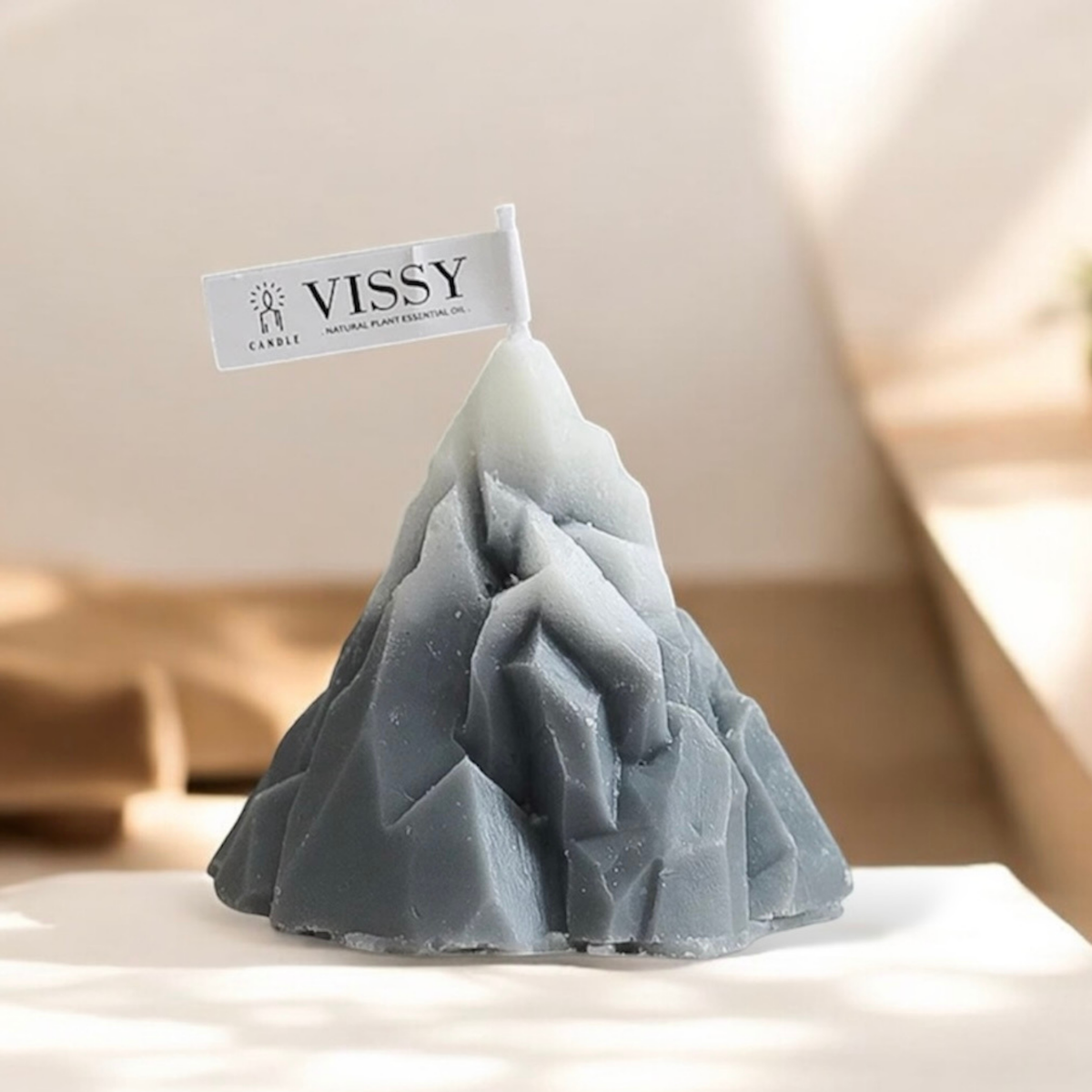 Grey blue ombre mountain shaped scented candle