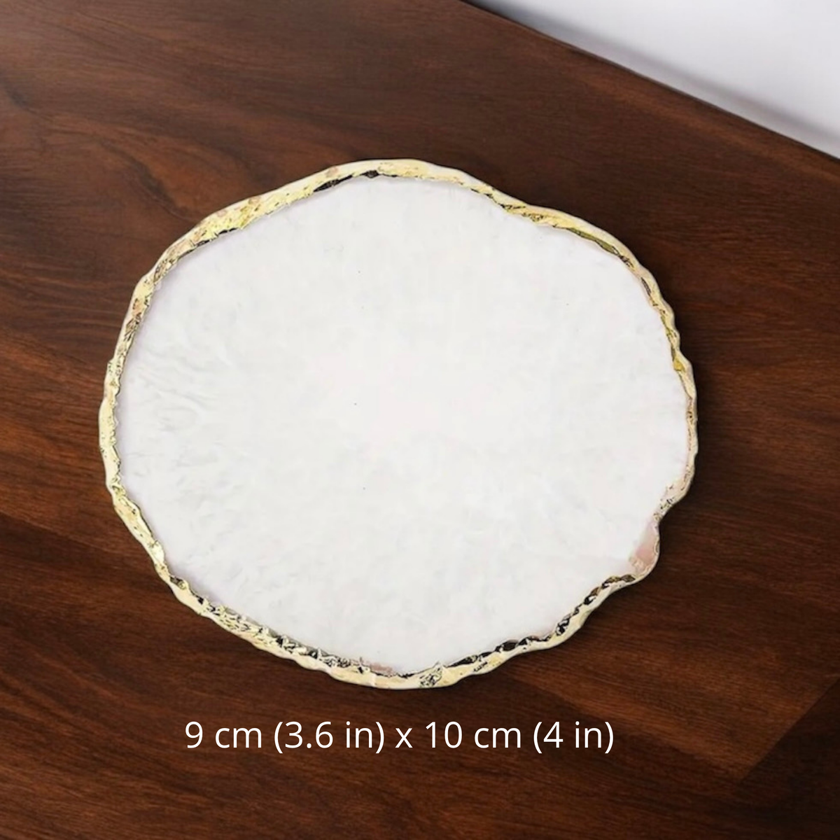 Geode edge ceramic candle plate with gold rim, 9 cm by 10 cm