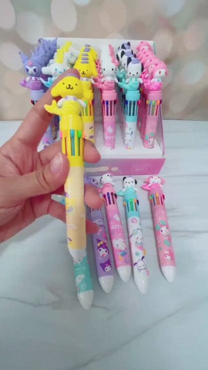 Sanrio 3D Charm Multi Pen - Mermaid Kuromi, Cinnamoroll, Hello Kitty, My Melody, Pompompurin - 10 Colors - Kawaii Gift for Sanrio Fans