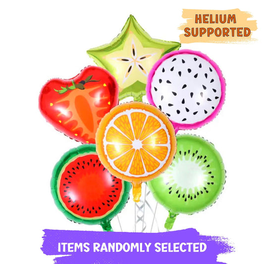 Summer Fruit Balloons ( Random Balloons ) for Tutti Fruity Theme Party - Tropical Fruit Balloons 18''-  Set Of 6 Random Fruit Balloons in this collection - Helium Supported