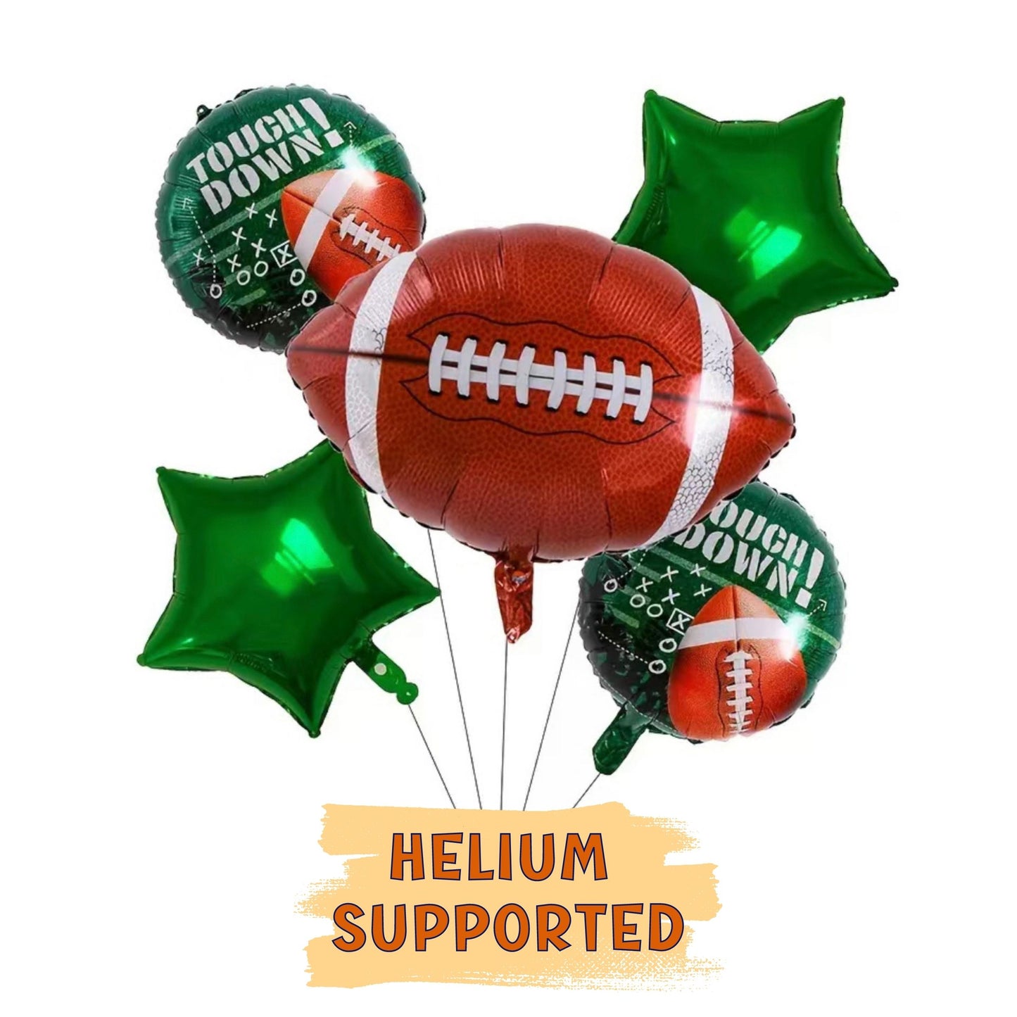 Football Theme Foil Balloons Set of 5 items - Sport Themed Event Decoration - Touch Down Balloons Set - Helium Supported