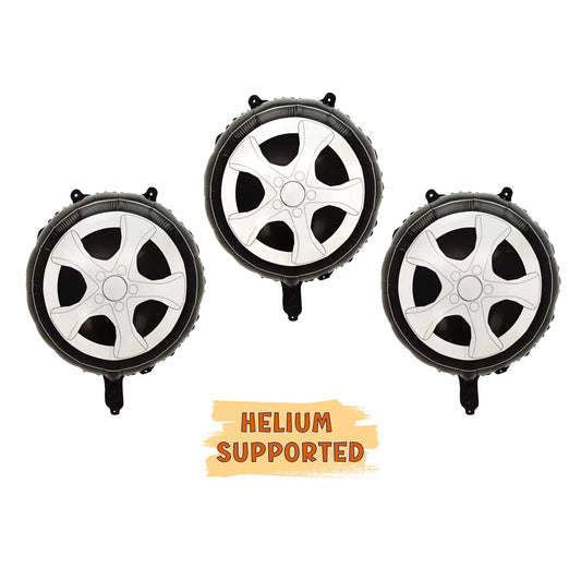 Car Tire Balloons - Single Balloon or Set of 3 - Tire Wheel Balloons (18 Inch) - Balloons Set for Race Car Theme Party Decoration - Helium Supported