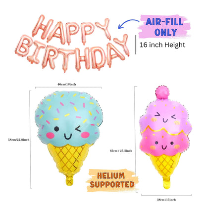 Sweet Candy and Ice-cream Balloon Kit with A Rose Gold Happy Birthday Balloon - BUNDLE - 128 pcs