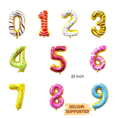 Sweet Candy Ice-cream Balloons, Multi-color Backdrop, Happy Birthday Candles, Number Balloon, and Rose Gold Happy Birthday Balloon - Party Decoration Balloon Garland Kit - BUNDLE - 8 pcs