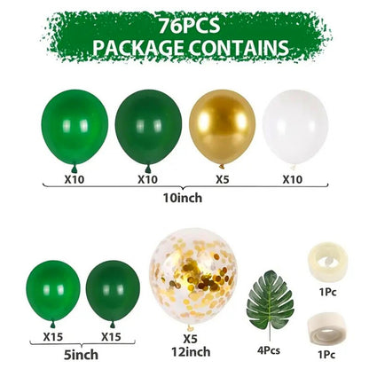 Forest Gold Green Theme Balloon Garland - Bonus 1 Random 22'' Animal Print Balloon - BUNDLE - 77 pcs - Party Decoration Balloon Garland Kit