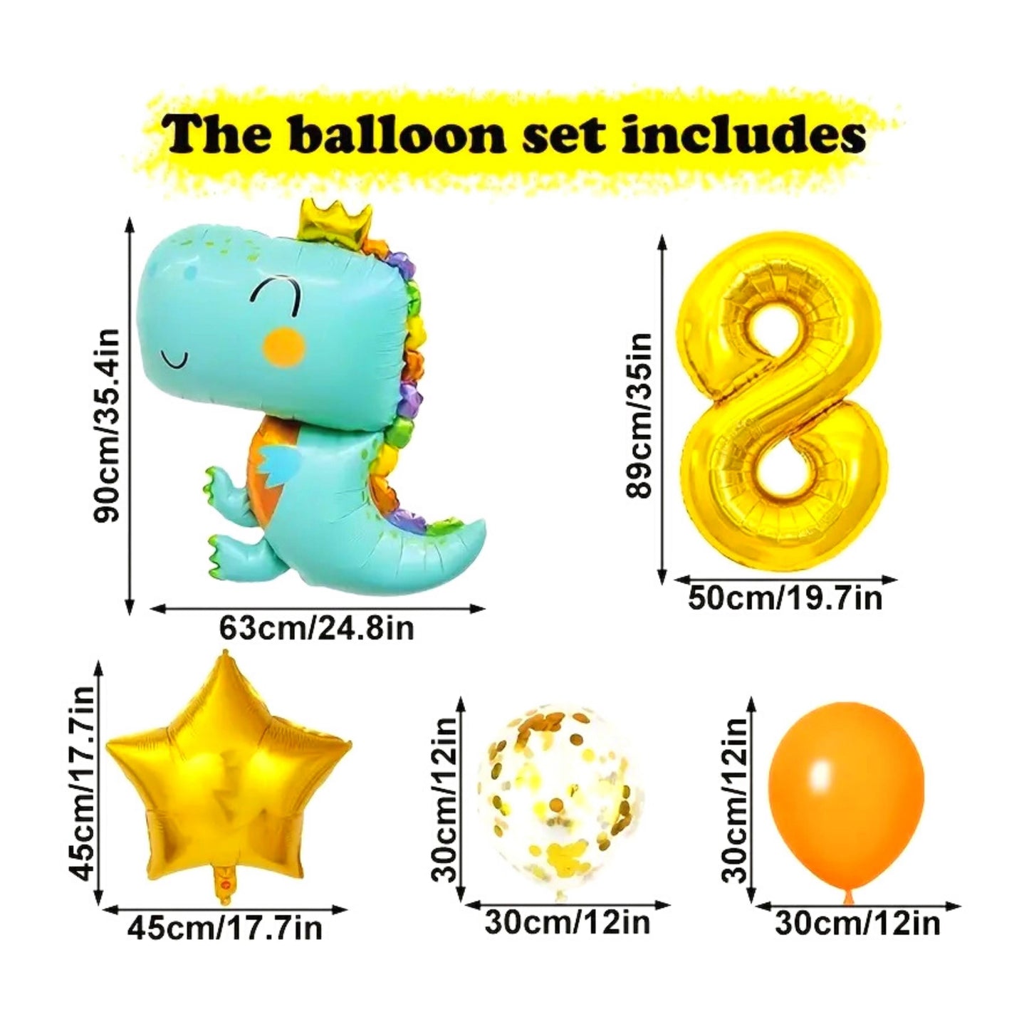 Dinosaur Birthday Balloons - Set of 6 items - Party Decoration - Balloon Garland DIY Kit