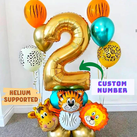 Safari Animals Birthday Balloons Kit - Set of 17 items - Choose the number of your choice