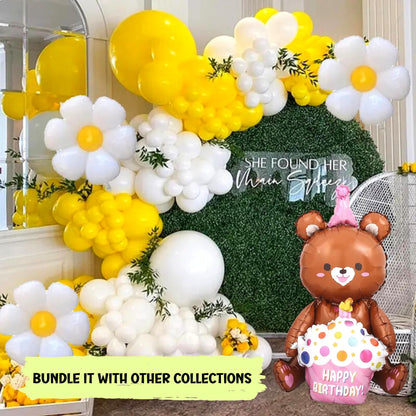 Self Stand Jumbo 3D Bear Holding A Birthday Cake Balloon - 1 Bear Balloon - 23'' or 31" Tall