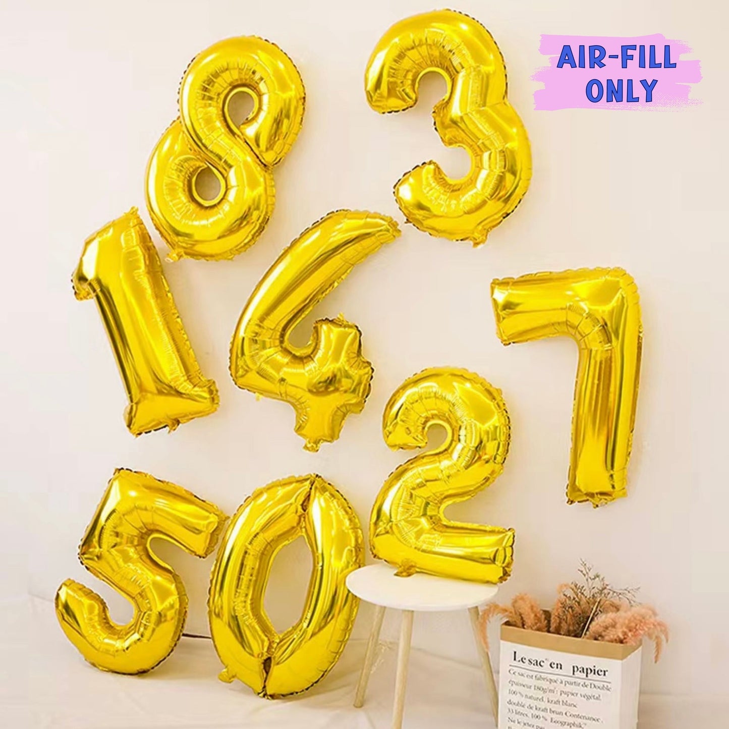 Golden Number Balloons - 2 Sizes Available in 16" & 32", Holiday Accessory, Birthday Party Supplies - Air Fill Only