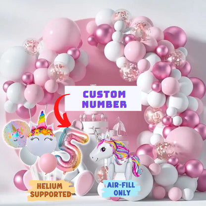 Unicorn Number Birthday Balloons Set - 124 pcs - Unicorn Balloon Pastel Pink Arch Kit - Unicorn Balloon - Set of Number And Unicorn-Themed Balloons