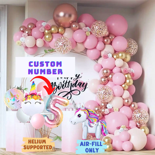 Unicorn Rose Pink Golden Balloon Garland Kit - 90 pcs - Unicorn Balloon Pastel Pink Arch Kit - Unicorn Balloon - Set of Number Balloons