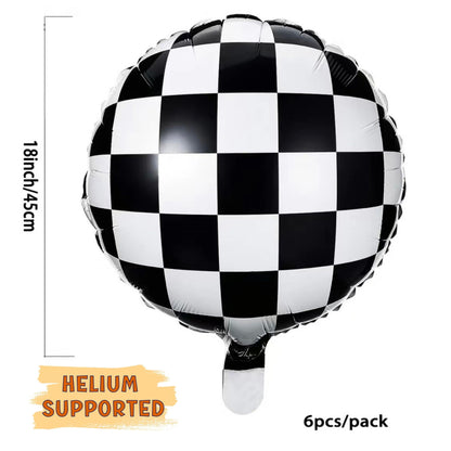 Checkerboard Balloons Set of 4 Balloons - JUMBO Size 18'' - Bundle Them With Car Race Birthday Theme Decoration - Helium Supported