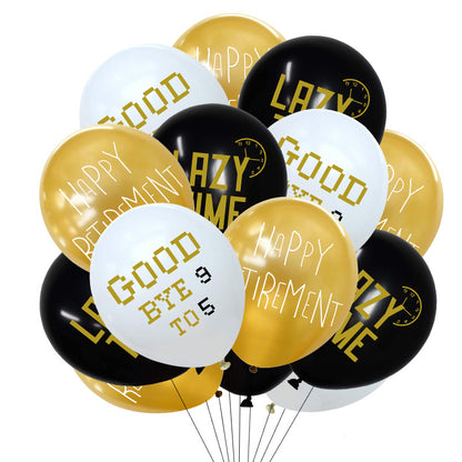 Happy Retirement Party Decorations Balloons Set of 12 - Black and Gold Happy Retirement Decoration