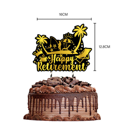 Happy Retirement Party Decorations Tableware Set - Black and Gold Happy Retirement Decoration - Banner, Cake Toppers, Cupcake Toppers, Plates, Cups, Napkins, Balloons, Tablecloth