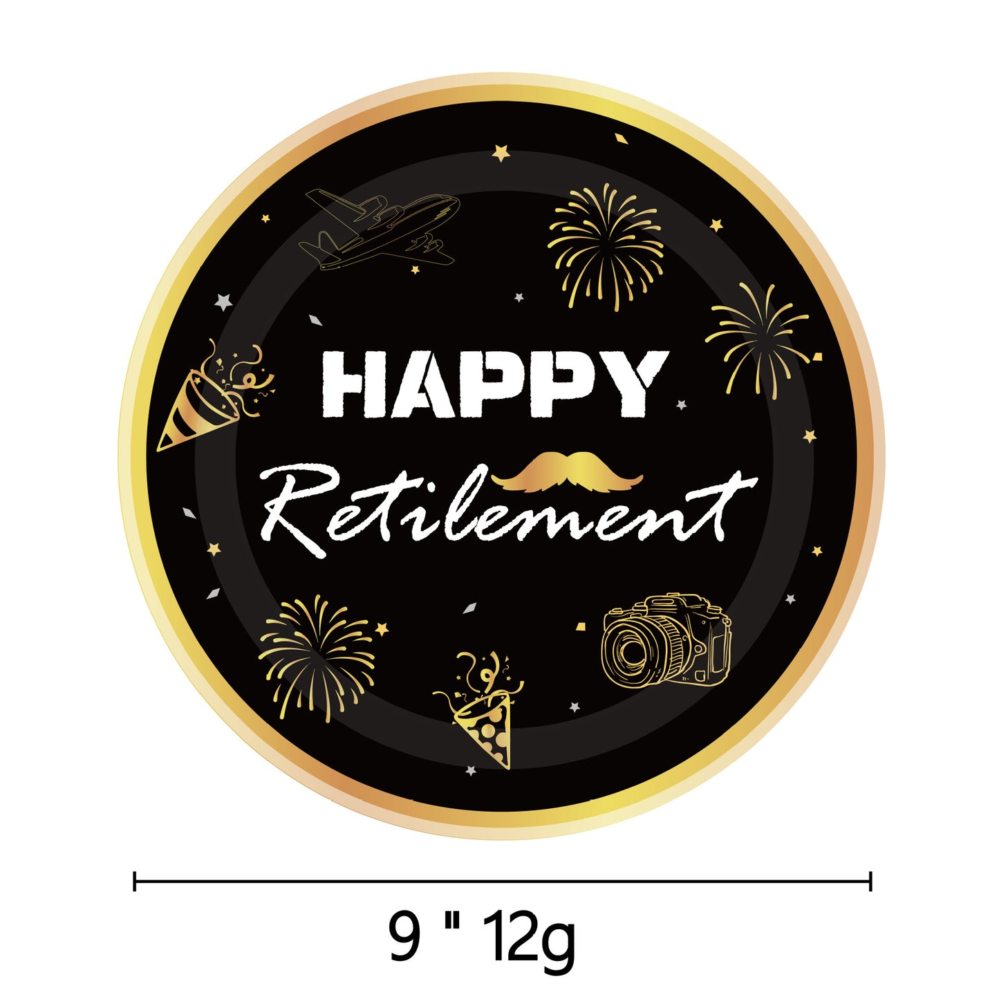 Happy Retirement Party Decorations Tableware Set - Black and Gold Happy Retirement Decoration - Banner, Cake Toppers, Cupcake Toppers, Plates, Cups, Napkins, Balloons, Tablecloth