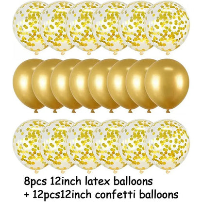 Golden Sequins Confetti Transparent Balloons- Set of 20, 40, and 80 Balloons - Gold, Blue, and Silver Balloons