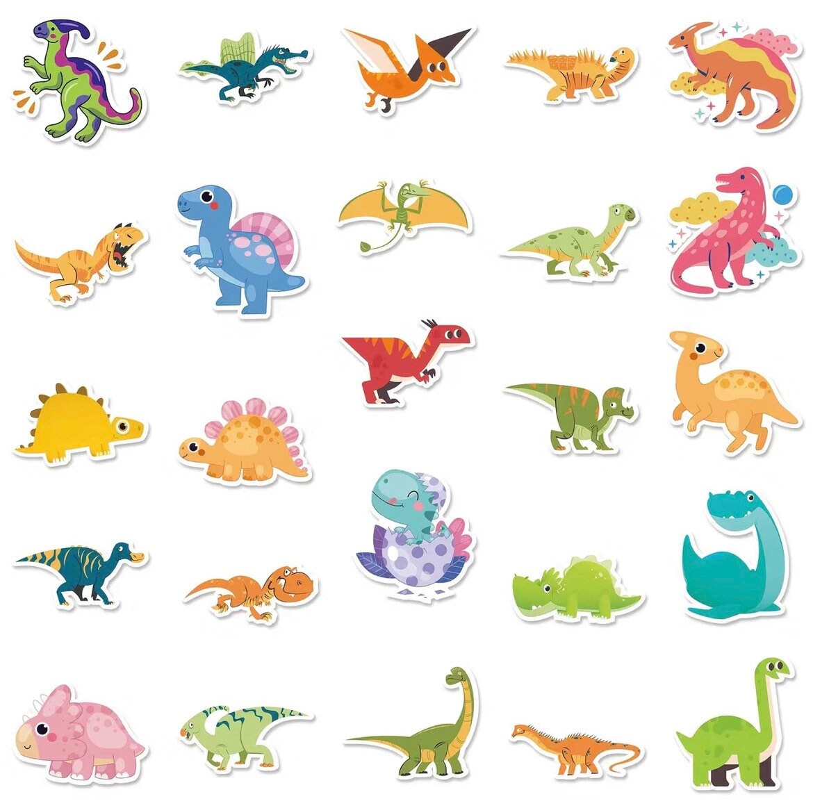 Dinosaur Stickers Pack - 50 pcs - Cartoon Style 2 - Cute Dino Themed Birthday Sticker - Birthday Favors - Dino Vinyl Stickers For Kids