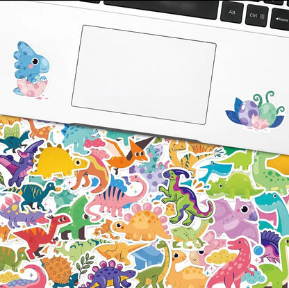 Dinosaur Stickers Pack - 50 pcs - Cartoon Style 2 - Cute Dino Themed Birthday Sticker - Birthday Favors - Dino Vinyl Stickers For Kids