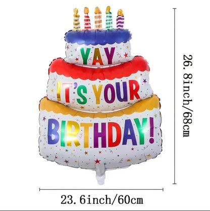 Products Happy Birthday Cake Balloon - JUMBO SIZE 26" - Self-Stand Birthday Cake Balloon - Air Fill Only - Party Balloon Decoration