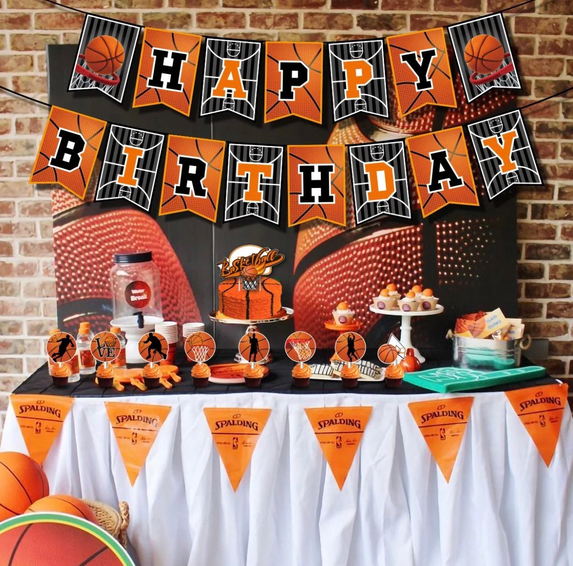 Basketball Birthday Party Decorations - Happy Birthday Banner/Foil Party Balloons/Balloon Garland/Cake Toppers - Sport Party Decor