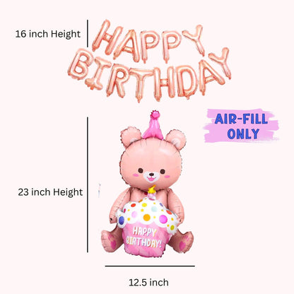 Pink Gold Agate Balloon Garland 83 Balloons DIY + 1 Set of Rose Gold Happy Birthday Balloon + 1 Big Bear Balloon - First birthday Balloon