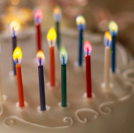 Colorful Flame Happy Birthday Candles Set - 12 pcs - Each candle has 1 flame color - Birthday Party Decoration - Birthday Candles