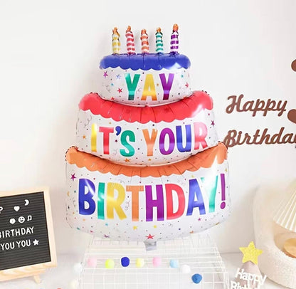 Products Happy Birthday Cake Balloon - JUMBO SIZE 26" - Self-Stand Birthday Cake Balloon - Air Fill Only - Party Balloon Decoration