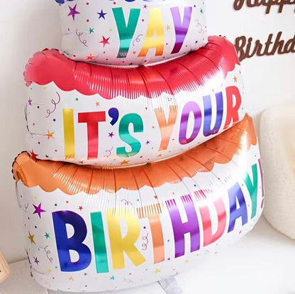 Products Happy Birthday Cake Balloon - JUMBO SIZE 26" - Self-Stand Birthday Cake Balloon - Air Fill Only - Party Balloon Decoration