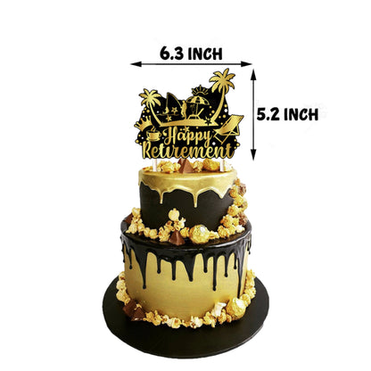 Happy Retirement Party Decorations Tableware Vacation Set - Black and Gold - Banners, cake toppers, and balloons