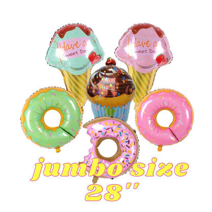 Sweet Donut Ice-cream Balloons Set - 6 pcs - JUMBO 28''- Pink Donut, Ice cream Balloon - Sweet One Birthday - Party Balloon Deco