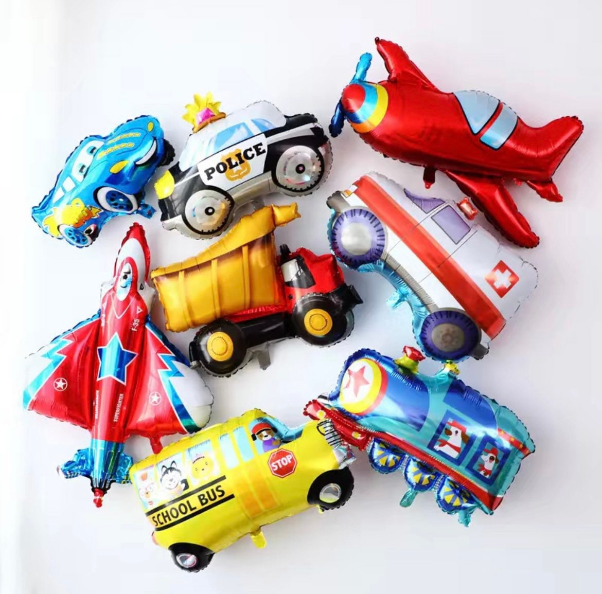 Police Car Balloon, Fire Truck Balloon, School Bus Balloon, Vehicle Themed Party Balloons, First birthday Balloon, Party Balloon Deco - Cars