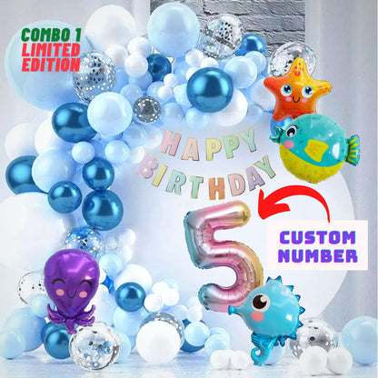 Under The Sea Themed Balloon Garland DIY Kit - 110+ pcs - Deep Sea Ocean Theme Party Decoration Kit - Sea Animals Balloons - Ocean Balloon