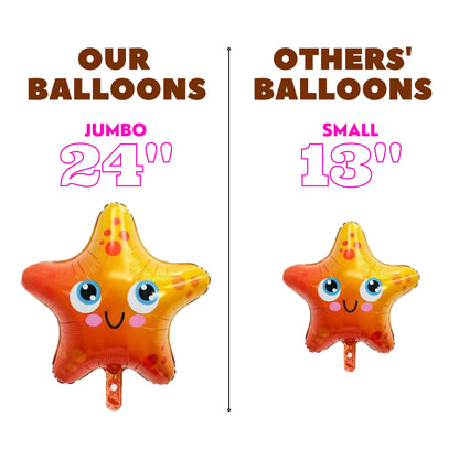 Sea Animals Balloons Set -  4 pcs - JUMBO 24''- Seahorse, Sea star, octopus, see animals balloons - Ocean Themed Birthday Balloons