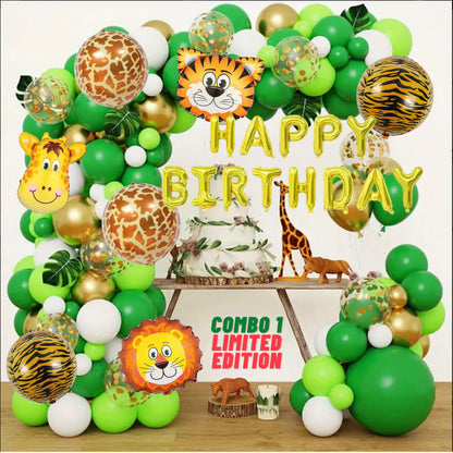 Forest Animal Themed Party Balloon Garland DIY Kit - COMBO - 100+ pcs - Tiger, Giraffe, Lion Balloons - 22" Animal Print Foi Balloons