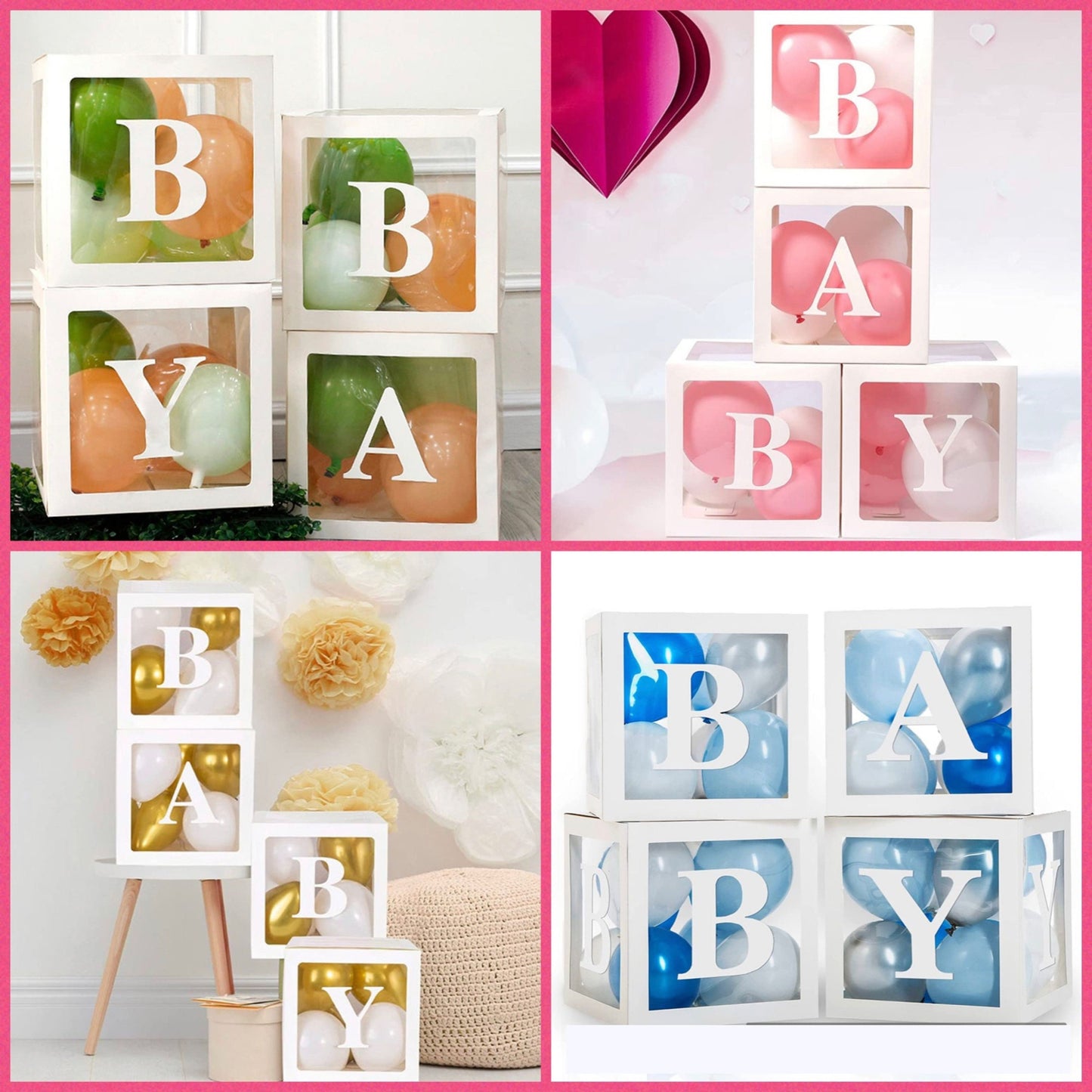 Baby Boxes for Baby Showers with BABY Letters, Baby Shower Decorations, Transparent Balloon Boxes Backdrop, Baby Blocks - Baby Boxes