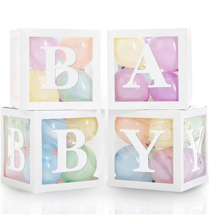 Baby Boxes for Baby Showers with BABY Letters, Baby Shower Decorations, Transparent Balloon Boxes Backdrop, Baby Blocks - Baby Boxes