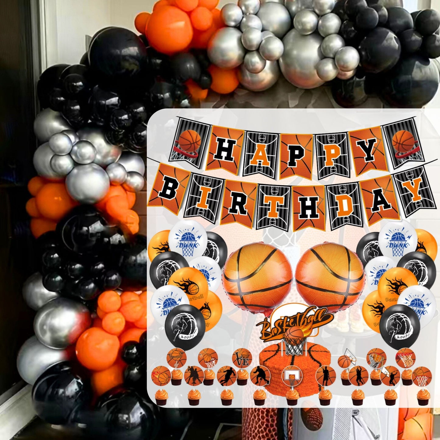 Basketball Birthday Party Decorations - Happy Birthday Banner/Foil Party Balloons/Balloon Garland/Cake Toppers - Sport Party Decor