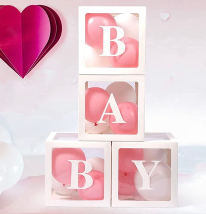 Baby Boxes for Baby Showers with BABY Letters, Baby Shower Decorations, Transparent Balloon Boxes Backdrop, Baby Blocks - Baby Boxes