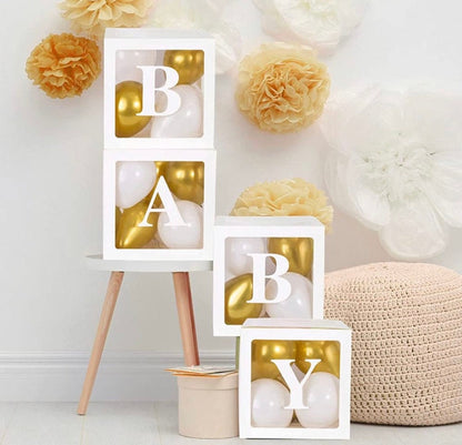 Baby Boxes for Baby Showers with BABY Letters, Baby Shower Decorations, Transparent Balloon Boxes Backdrop, Baby Blocks - Baby Boxes