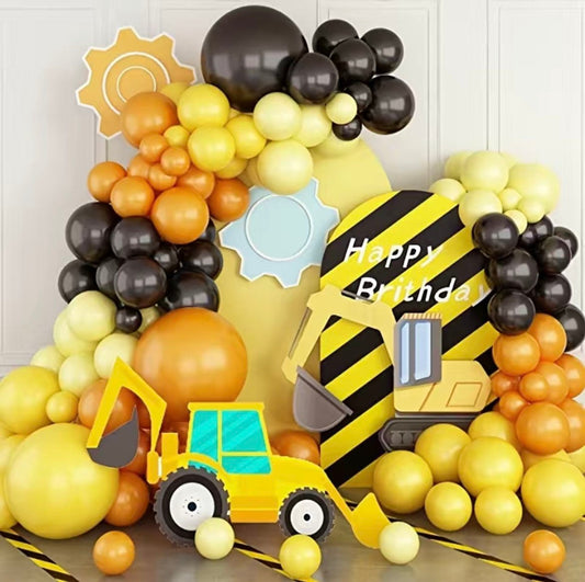 Construction Birthday Theme Vehicle Balloons Garland Kit - 100+ Orange, Yellow, Black Balloons - Construction,Traffic Zone, Dump Truck Theme