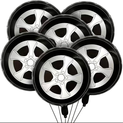 Car Tire Balloons - Single Balloon or Set of 3 - Tire Wheel Balloons (18 Inch) - Balloons Set for Race Car Theme Party Decoration - Helium