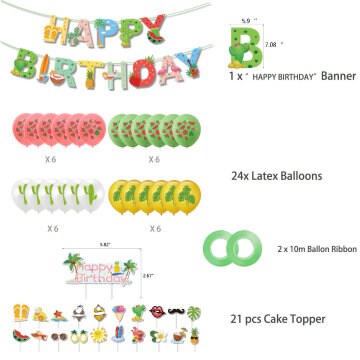 Tropical Hawaii Tableware Kit | HPBD Banner, cake toppers, Aloha Balloons | Tropical Hawaii, Aloha Luau, Summer, Flamingo Themed Birthdays