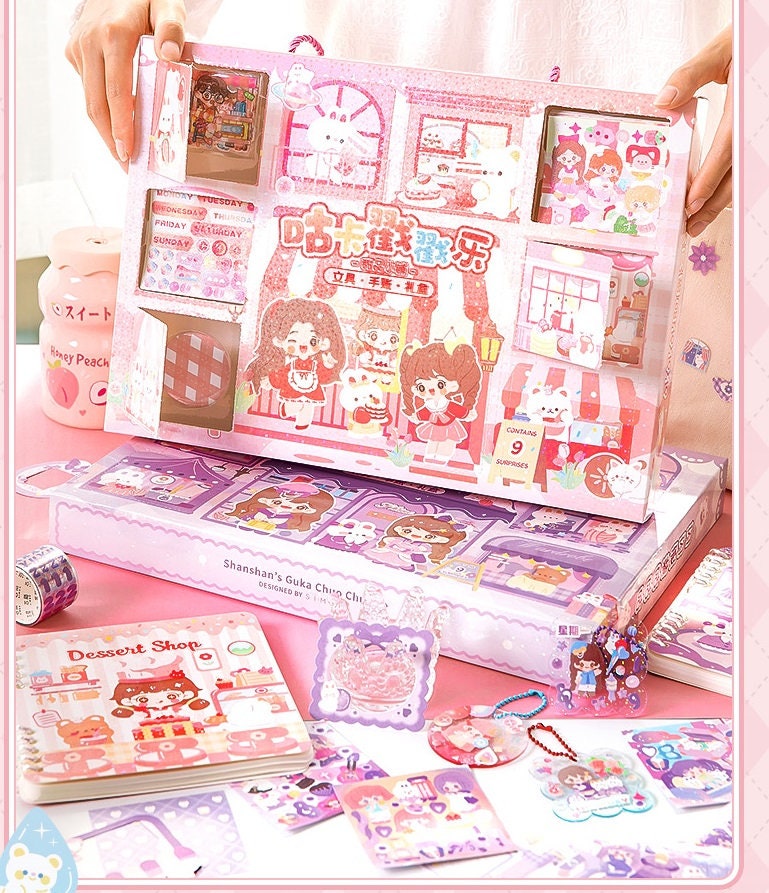 Cute Stickers Deluxe Set 10"x14" | Stickers Gift Set | Fashion Shop and Dessert Shop | Scrapbooking Memo Set | Birthday Gift |