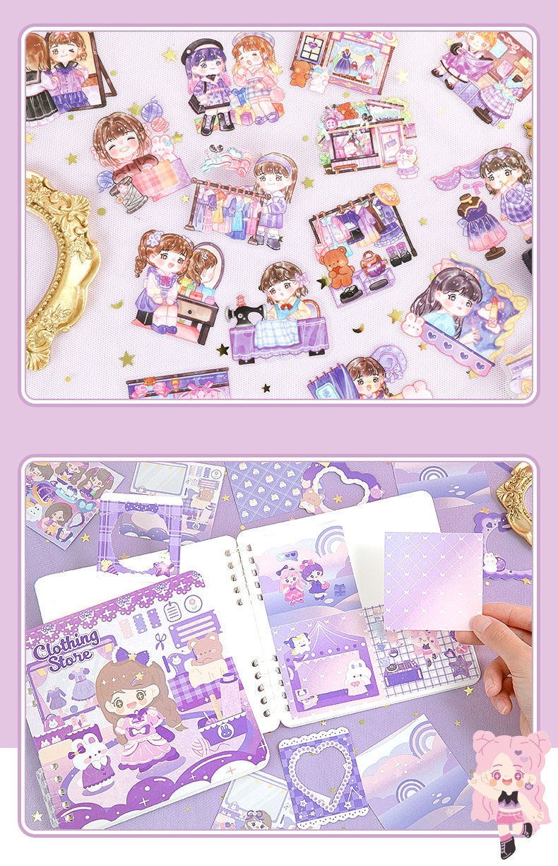 Cute Stickers Deluxe Set 10"x14" | Stickers Gift Set | Fashion Shop and Dessert Shop | Scrapbooking Memo Set | Birthday Gift |