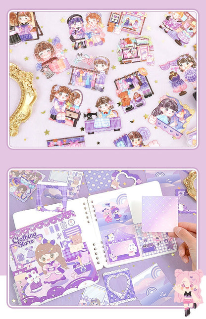 Cute Stickers Deluxe Set 10"x14" | Stickers Gift Set | Fashion Shop and Dessert Shop | Scrapbooking Memo Set | Birthday Gift |