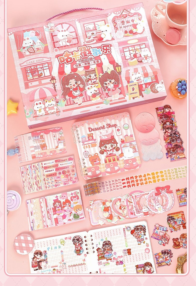 Cute Stickers Deluxe Set 10"x14" | Stickers Gift Set | Fashion Shop and Dessert Shop | Scrapbooking Memo Set | Birthday Gift |